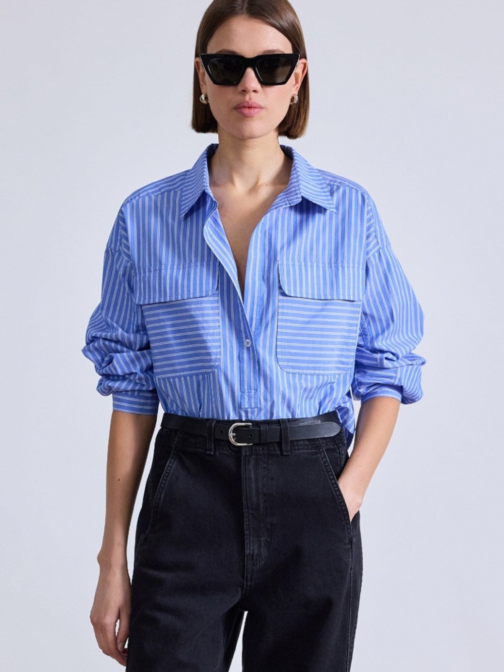 NWT Apiece Apart Cropped Kava Blue & White Striped Top | M - Picture 4 of 8